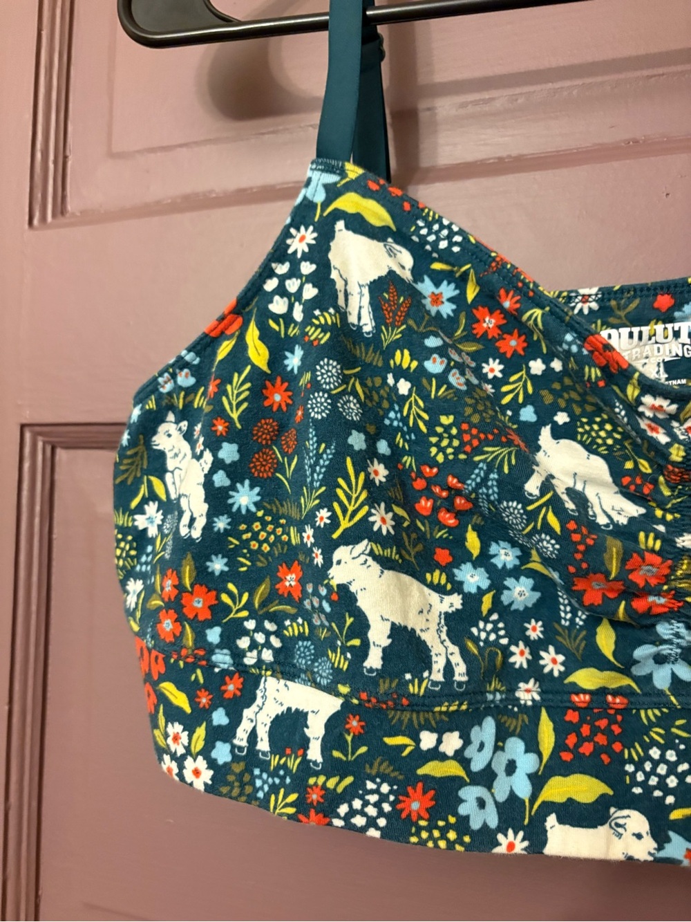 Duluth Women’s Organic Cotton bralette “Garden Goat” Tidewater teal print XL - Picture 2 of 6